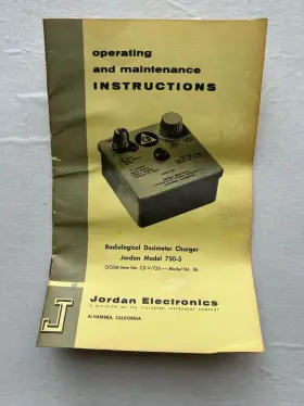 Jordan Electronics 750-5 Model Radiological Dosimeter Charger Manual