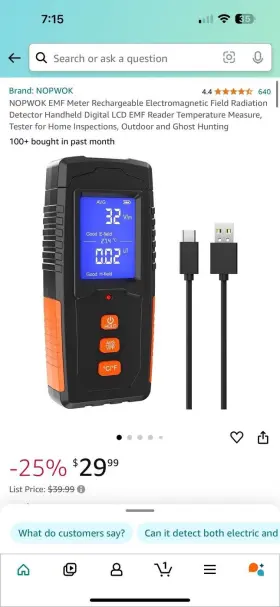 Nopwok 616430664172 Emf Meter Rechargeable Electromagnetic Radiation Detector Handheld 1m #2 Nopwok 616430664172 Emf Meter Rechargeable Electromagnetic Radiation Detector Handheld 1m #2