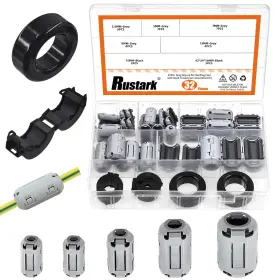 Rustark R-1959 32pcs 7 Sizes Gray Clip-on Ferrite Ring Core Toroid Cores Assort
